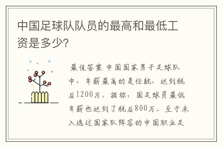 中国足球队队员的最高和最低工资是多少?