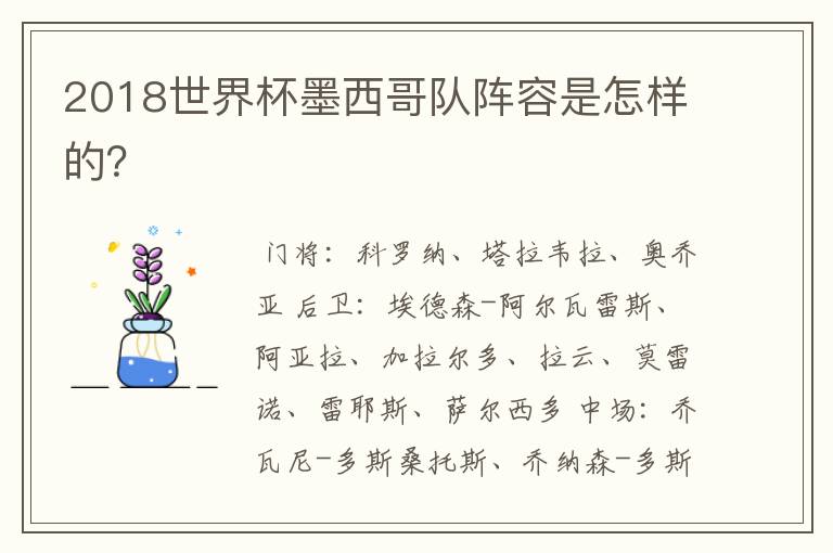 2018世界杯墨西哥队阵容是怎样的?