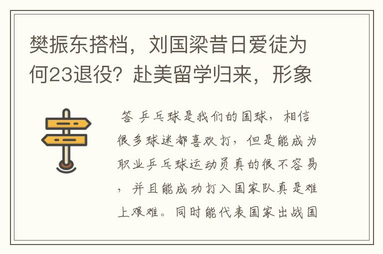 樊振东搭档,刘国梁昔日爱徒为何23退役?赴美留学归来,形象大变