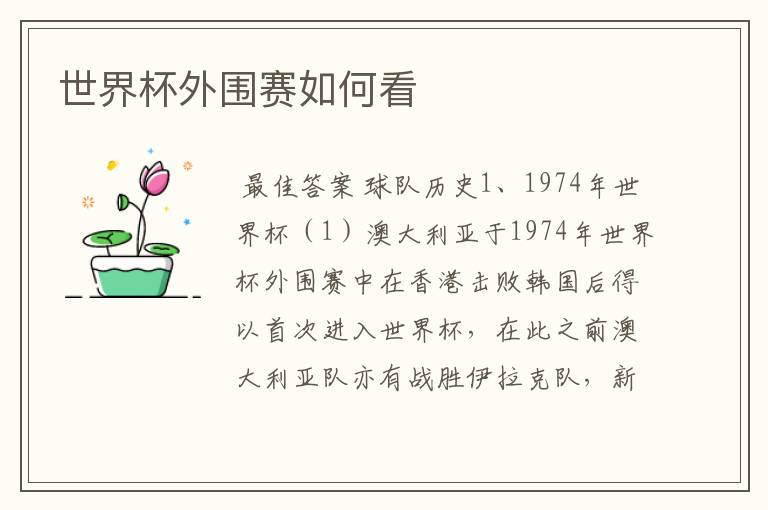 世界杯外围赛如何看