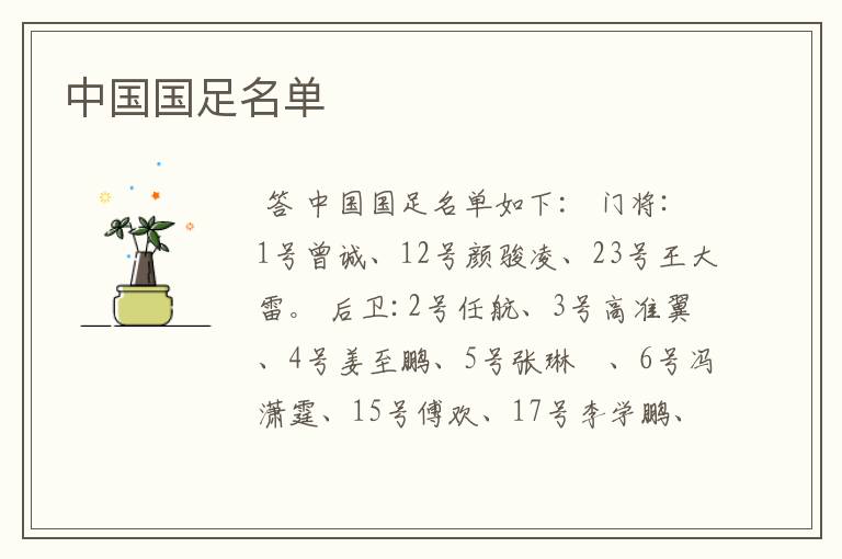 中国国足名单
