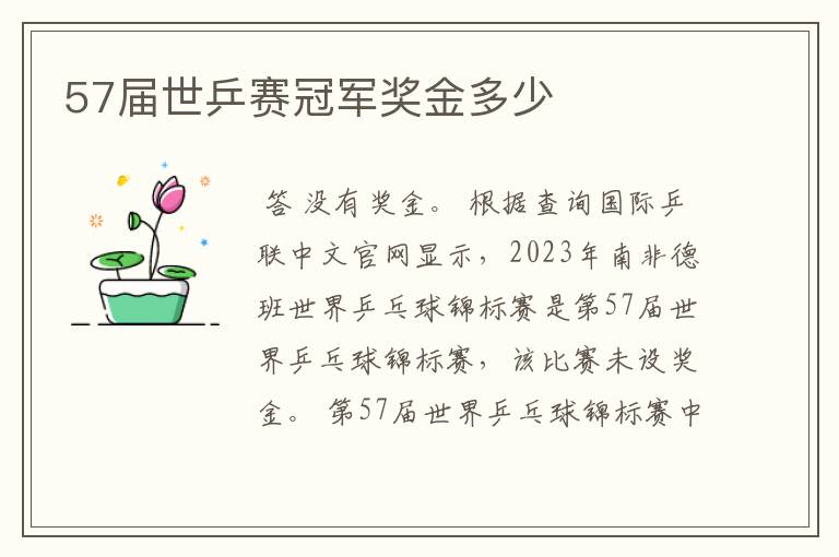 57届世乒赛冠军奖金多少