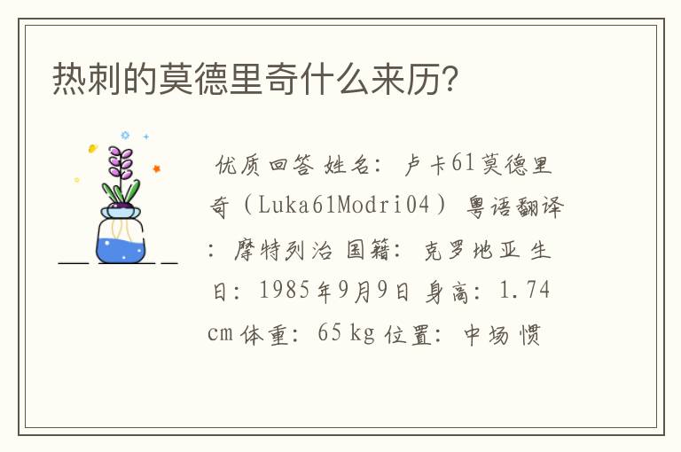 热刺的莫德里奇什么来历?