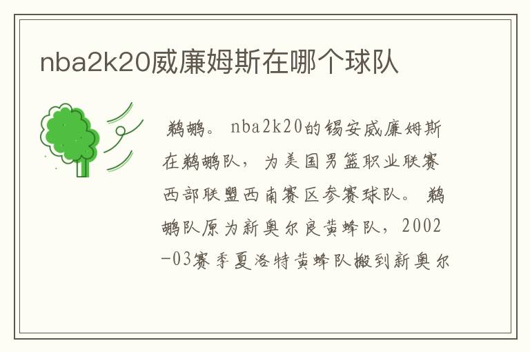 nba2k20威廉姆斯在哪个球队
