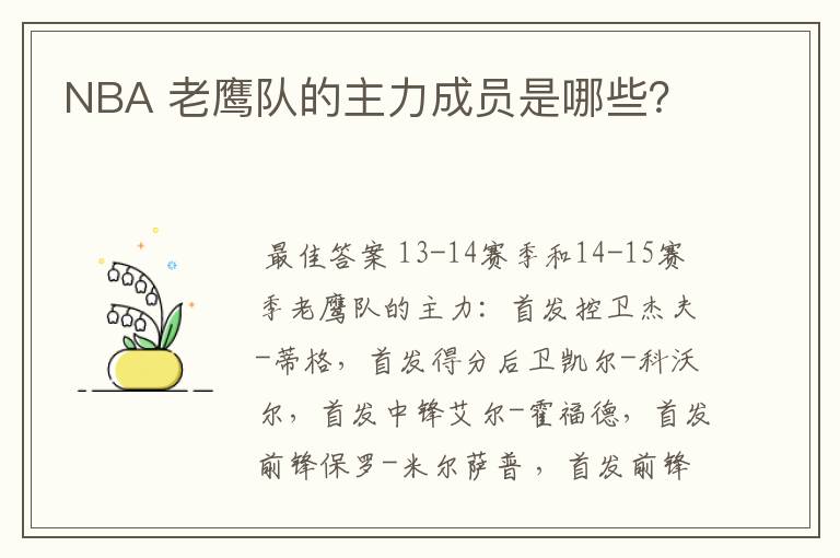 NBA 老鹰队的主力成员是哪些？
