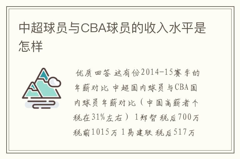 中超球员与CBA球员的收入水平是怎样