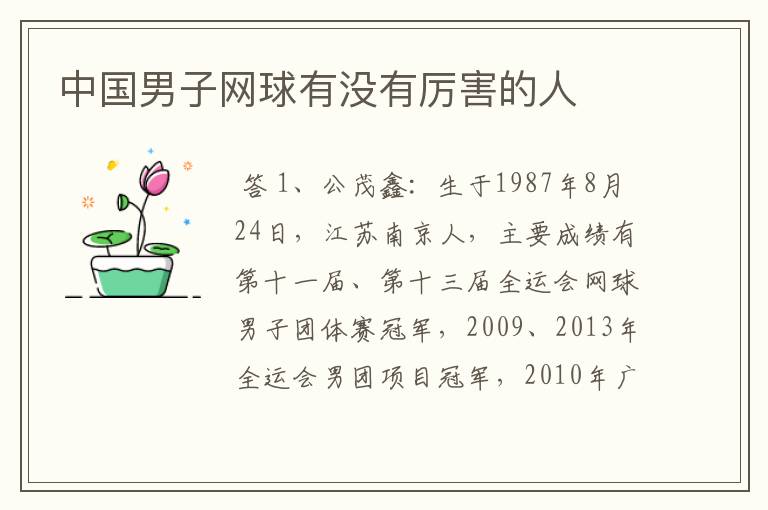 中国男子网球有没有厉害的人