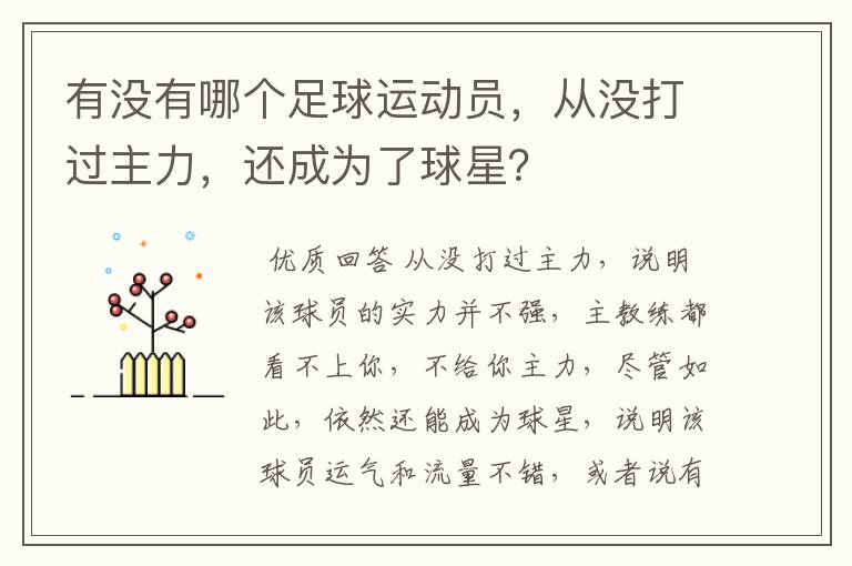有没有哪个足球运动员,从没打过主力,还成为了球星?