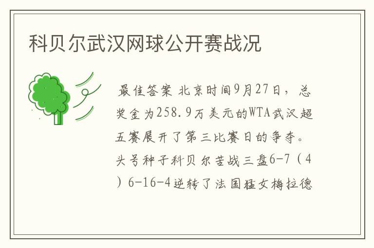 科贝尔武汉网球公开赛战况