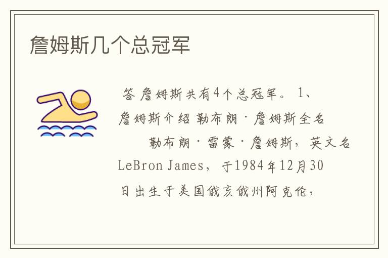 詹姆斯几个总冠军