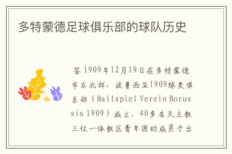 多特蒙德足球俱乐部的球队历史