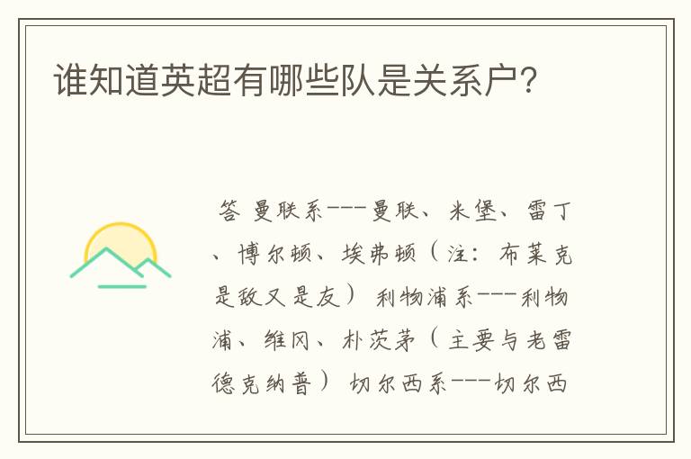 谁知道英超有哪些队是关系户?