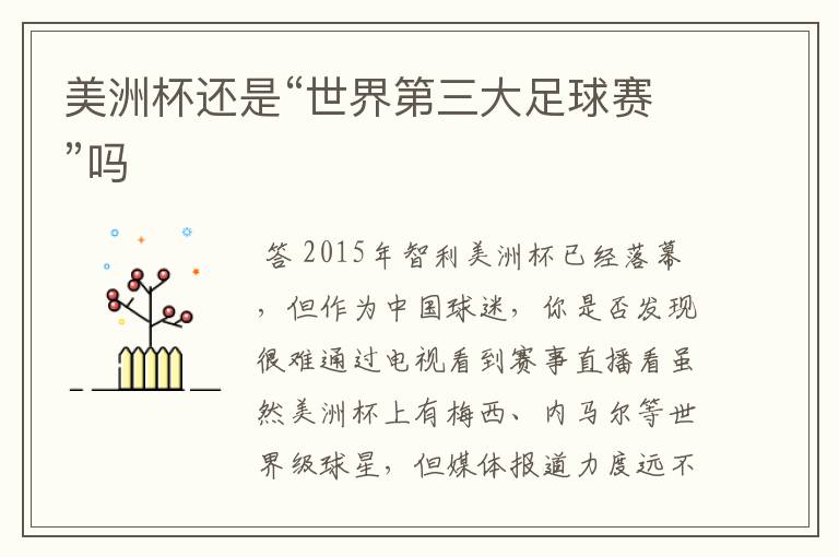 美洲杯还是“世界第三大足球赛”吗