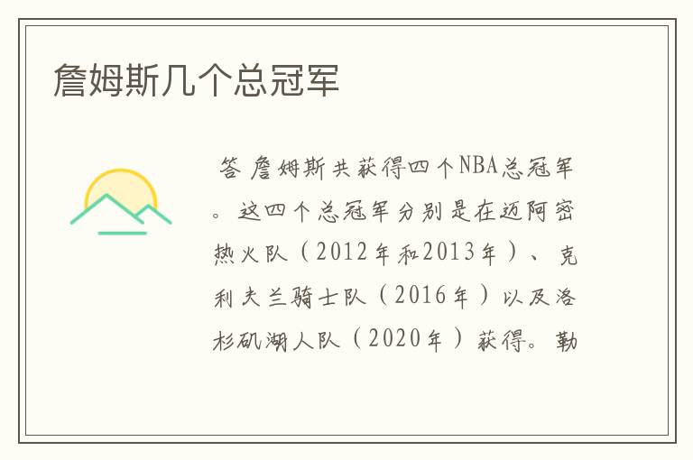 詹姆斯几个总冠军