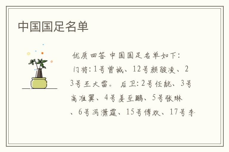 中国国足名单