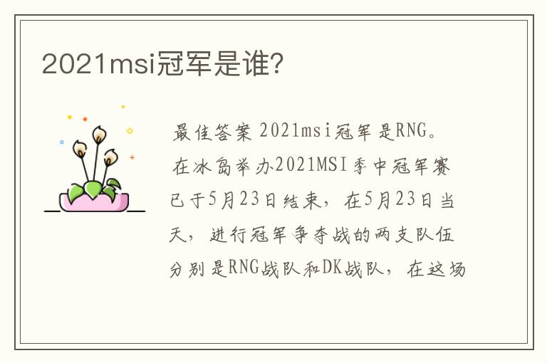 2021msi冠军是谁?