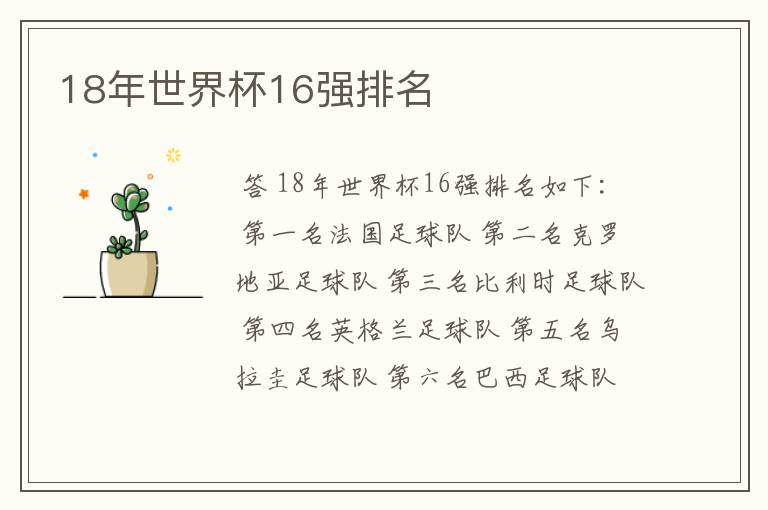 18年世界杯16强排名