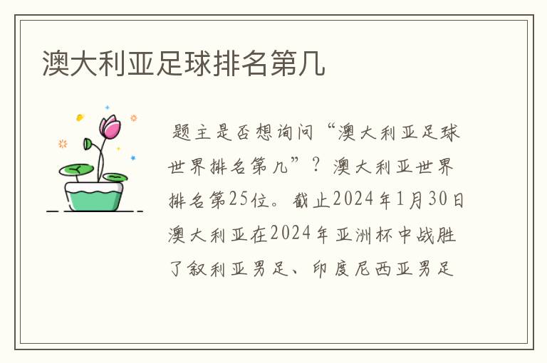 澳大利亚足球排名第几