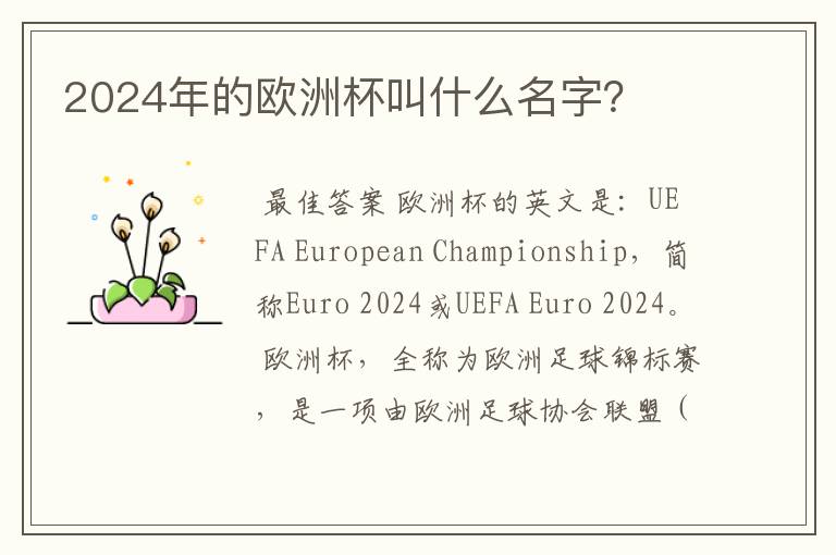 2024年的欧洲杯叫什么名字?