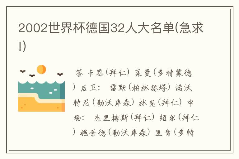 2002世界杯德国32人大名单(急求!)