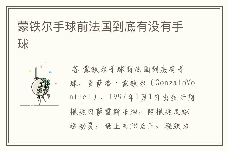 蒙铁尔手球前法国到底有没有手球