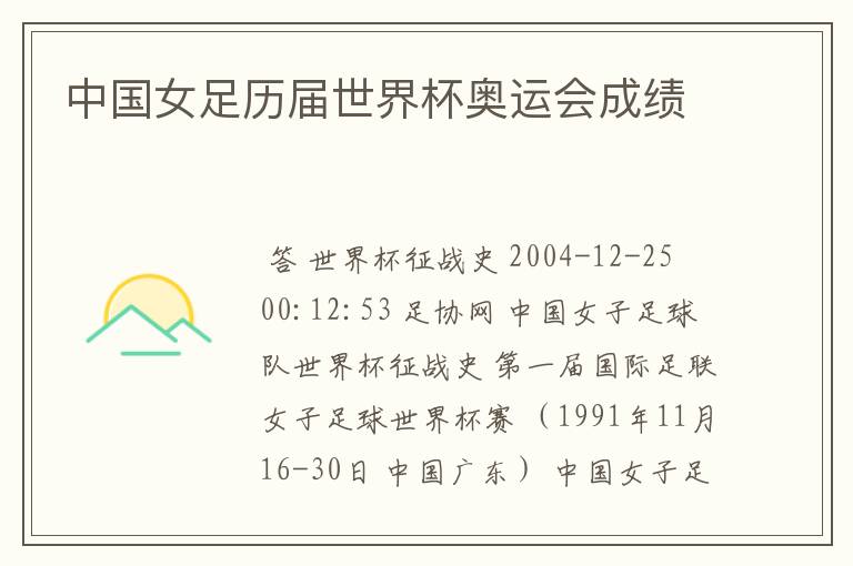 中国女足历届世界杯奥运会成绩