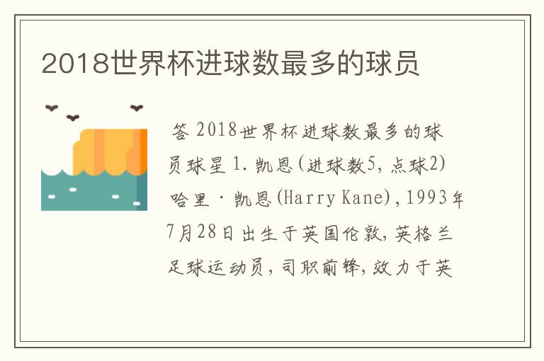 2018世界杯进球数最多的球员