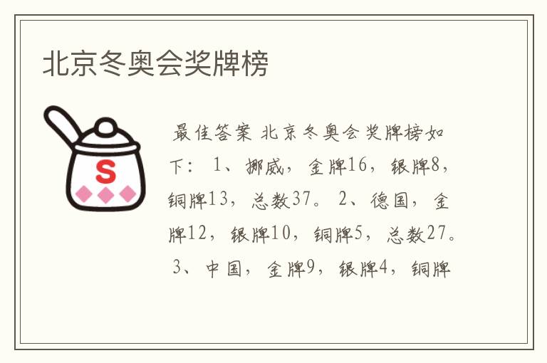 北京冬奥会奖牌榜
