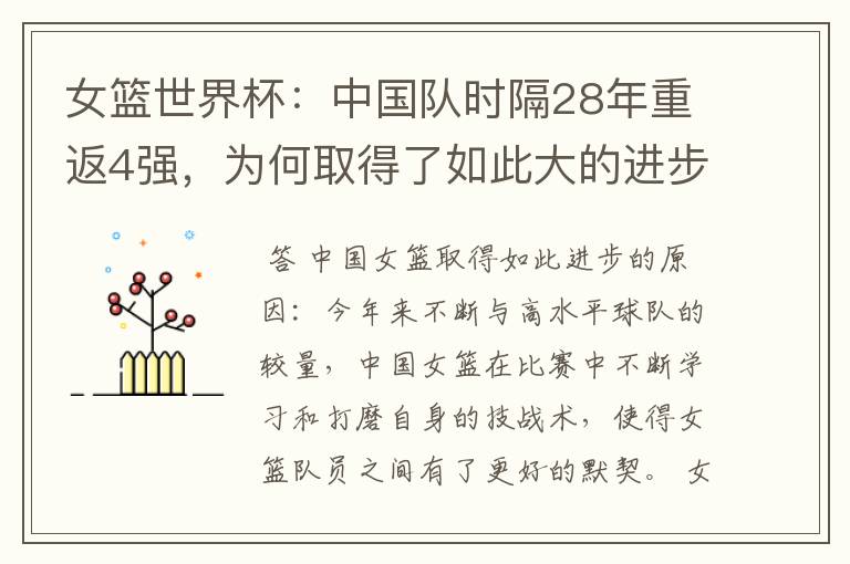 女篮世界杯:中国队时隔28年重返4强,为何取得了如此大的进步?