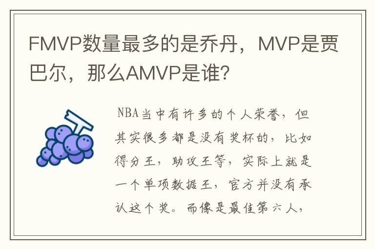 FMVP数量最多的是乔丹,MVP是贾巴尔,那么AMVP是谁?