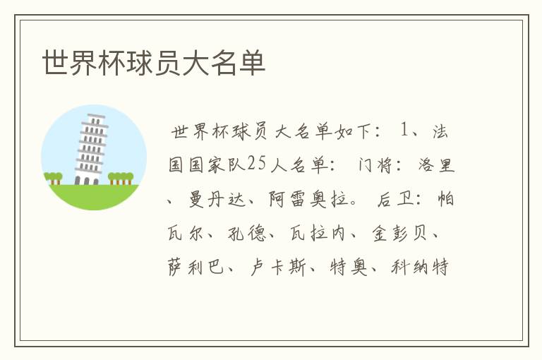 世界杯球员大名单