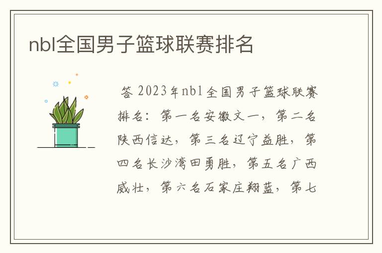 nbl全国男子篮球联赛排名