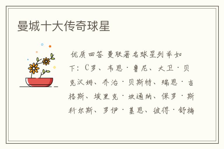 曼城十大传奇球星
