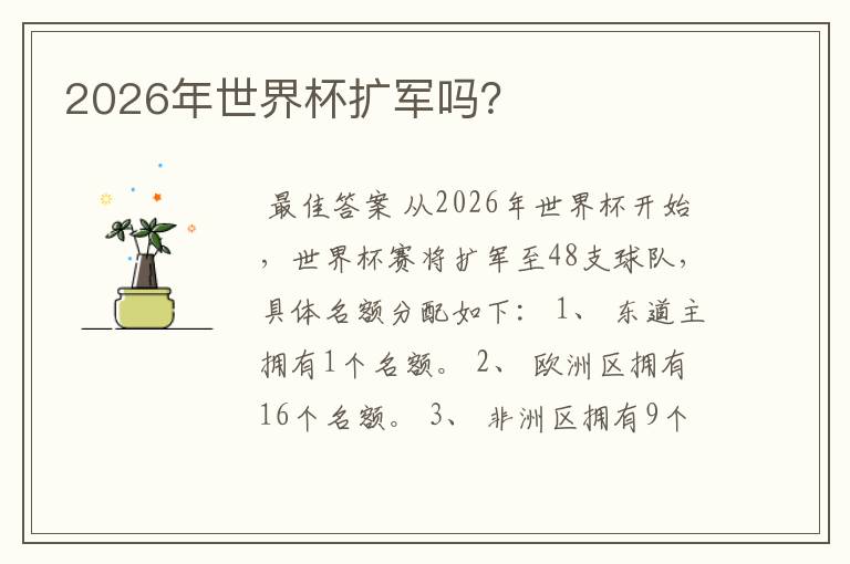 2026年世界杯扩军吗?