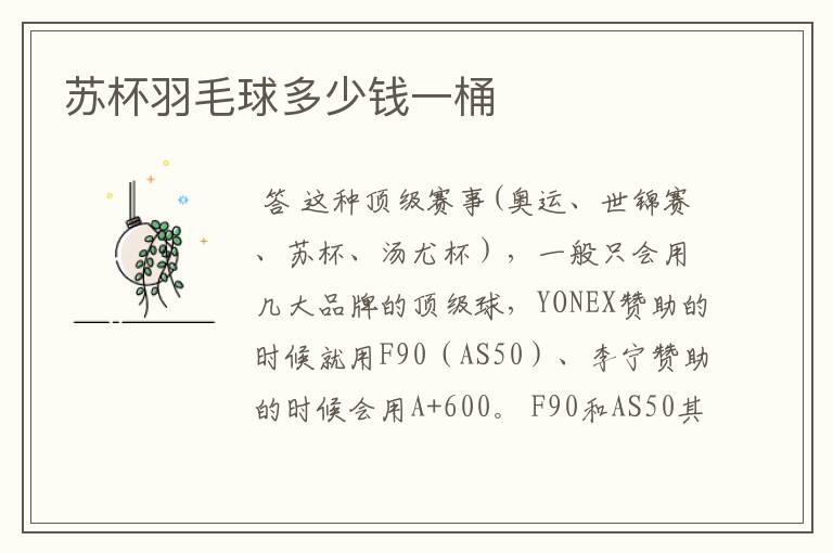 苏杯羽毛球多少钱一桶