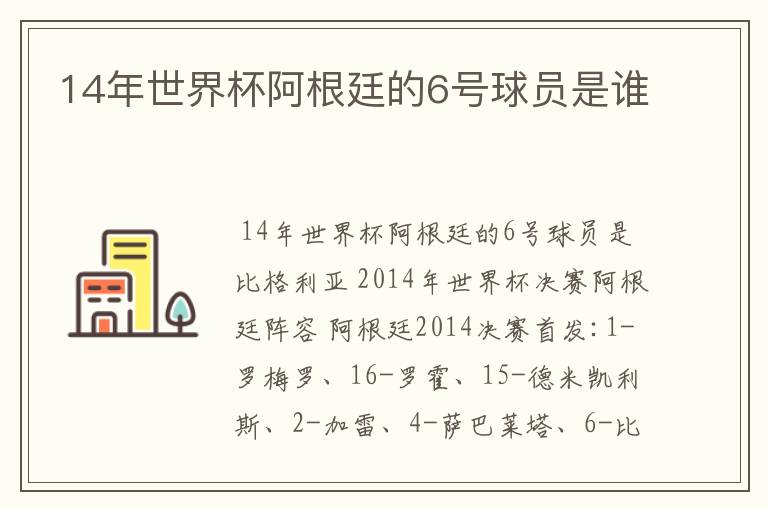 14年世界杯阿根廷的6号球员是谁