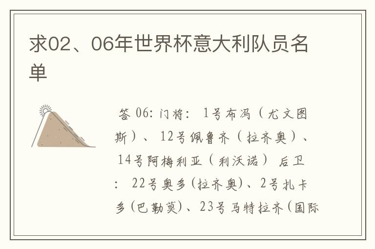 求02、06年世界杯意大利队员名单