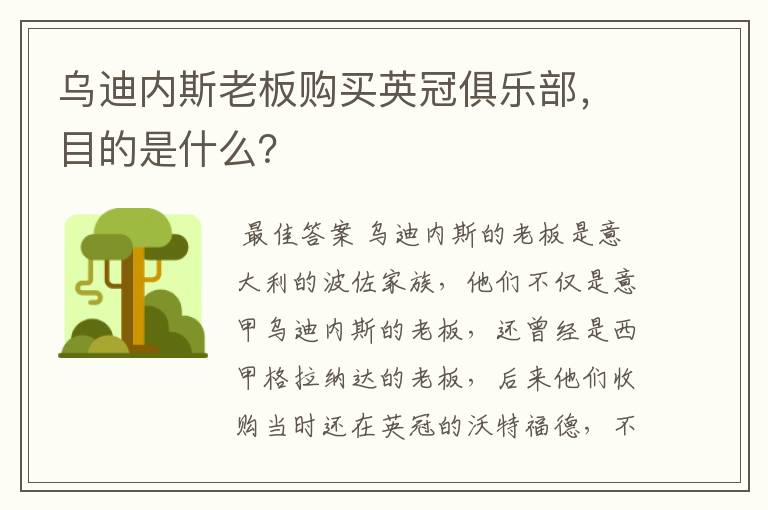 乌迪内斯老板购买英冠俱乐部,目的是什么?