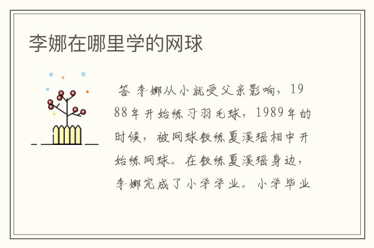 李娜在哪里学的网球