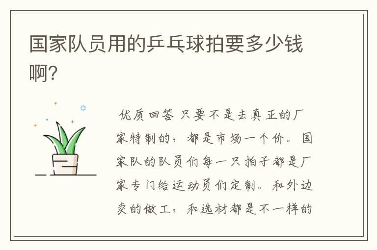 国家队员用的乒乓球拍要多少钱啊?