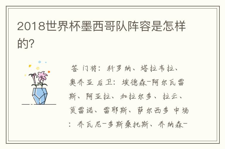 2018世界杯墨西哥队阵容是怎样的?