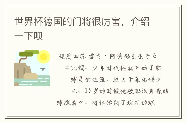 世界杯德国的门将很厉害,介绍一下呗