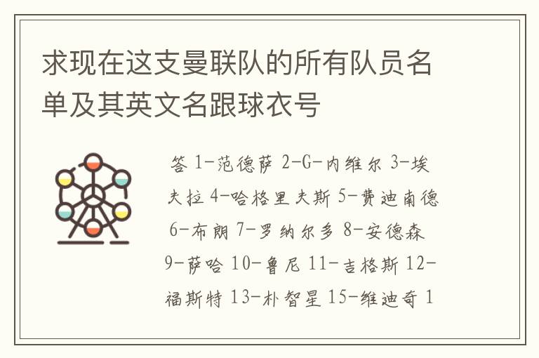 求现在这支曼联队的所有队员名单及其英文名跟球衣号