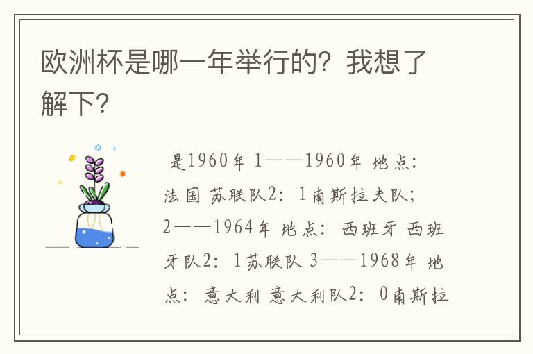 欧洲杯是哪一年举行的？我想了解下？