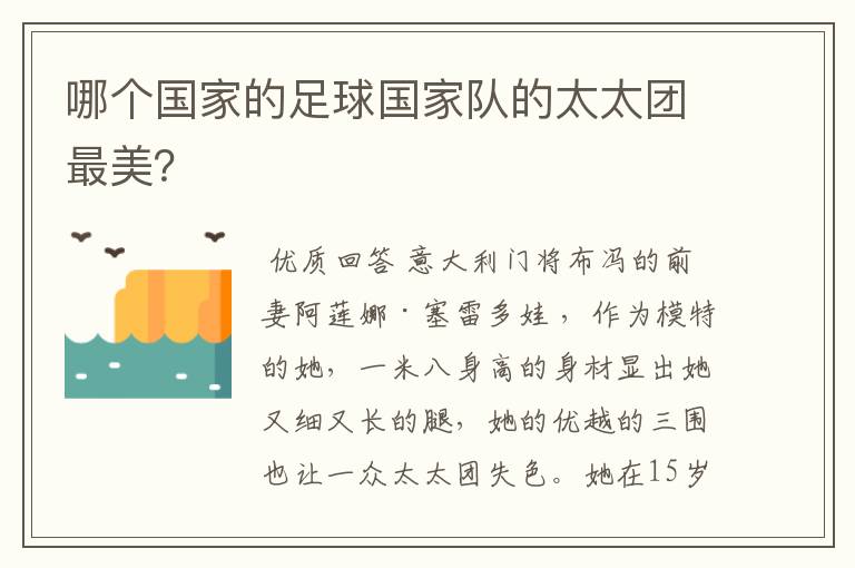 哪个国家的足球国家队的太太团最美?