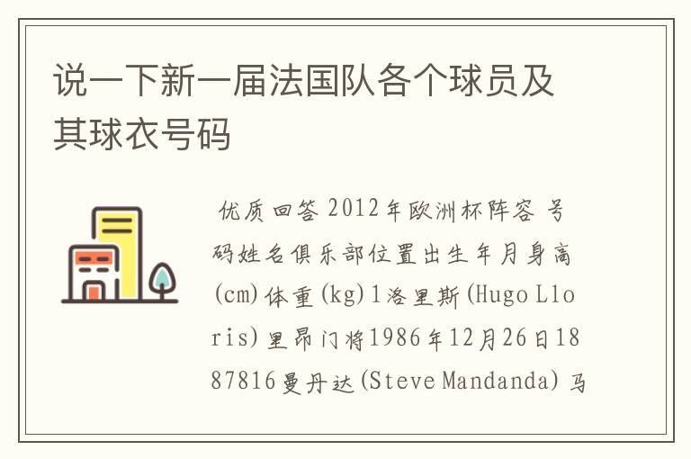 说一下新一届法国队各个球员及其球衣号码