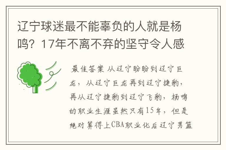 辽宁球迷最不能辜负的人就是杨鸣?17年不离不弃的坚守令人感动
