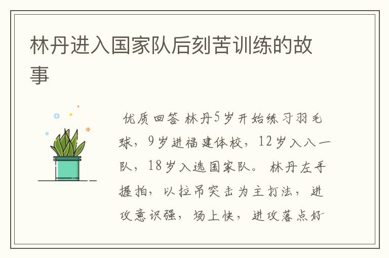 林丹进入国家队后刻苦训练的故事