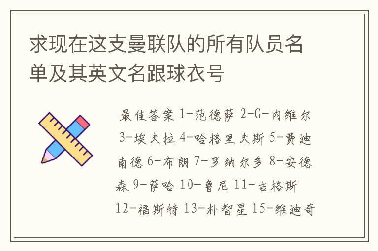 求现在这支曼联队的所有队员名单及其英文名跟球衣号