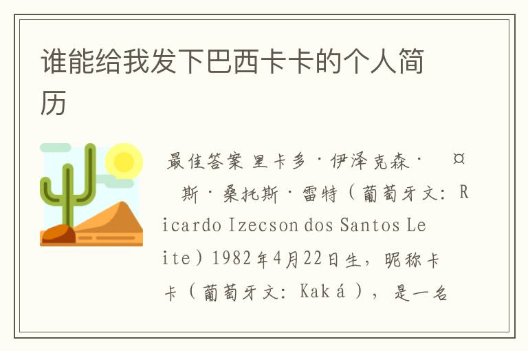 谁能给我发下巴西卡卡的个人简历
